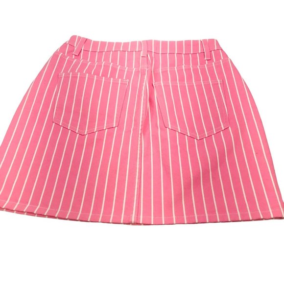 Victor Glemaud Women's Size 4 High Rise Mini Jean Skirt Pink Pinstripe New - Picture 2 of 11